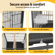 i.Pet 136cm Bird Cage Aviary Open Top Parrot Budgie Stand Wheels Black PET-BIRDCAGE-H136-BK
