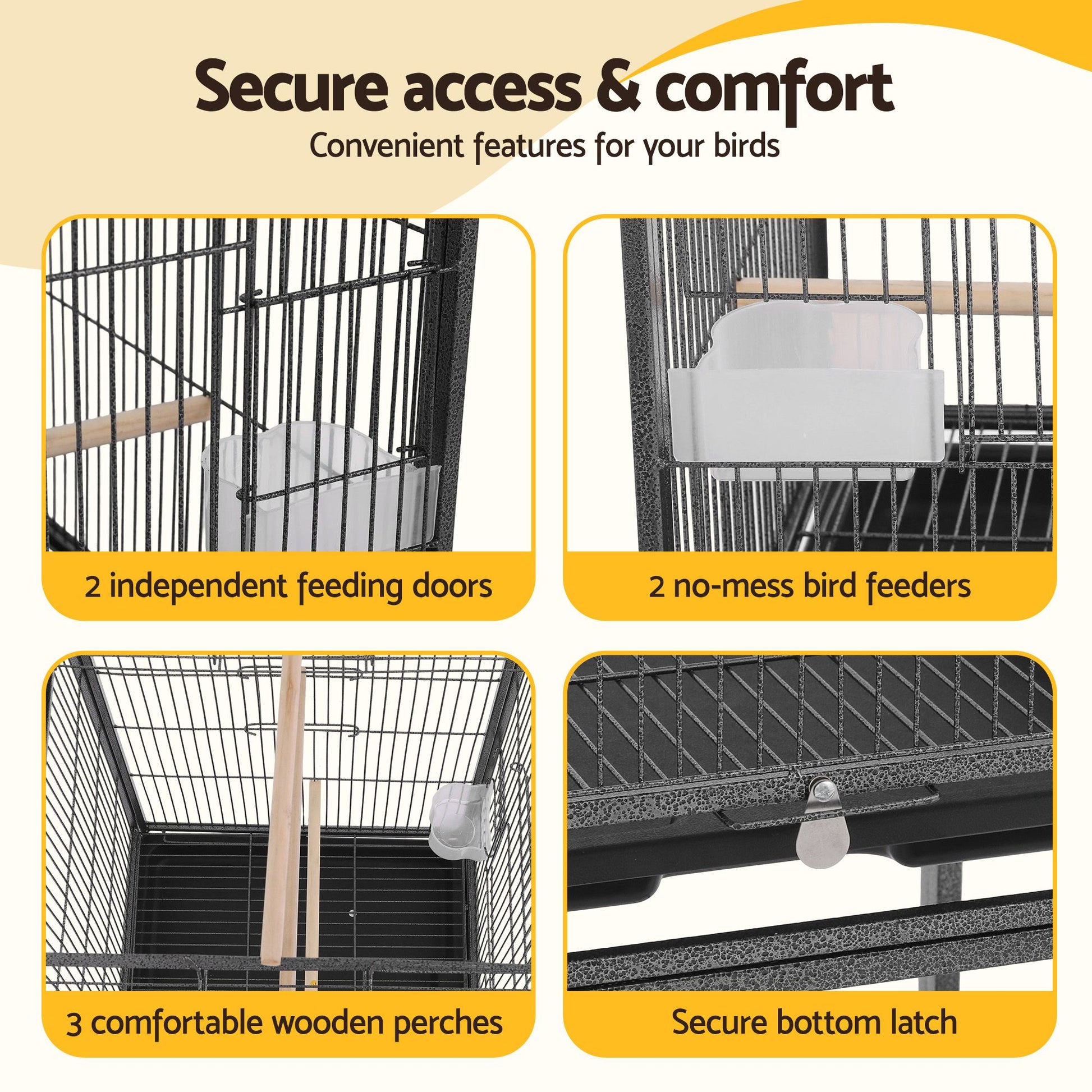 i.Pet 136cm Bird Cage Aviary Open Top Parrot Budgie Stand Wheels Black PET-BIRDCAGE-H136-BK