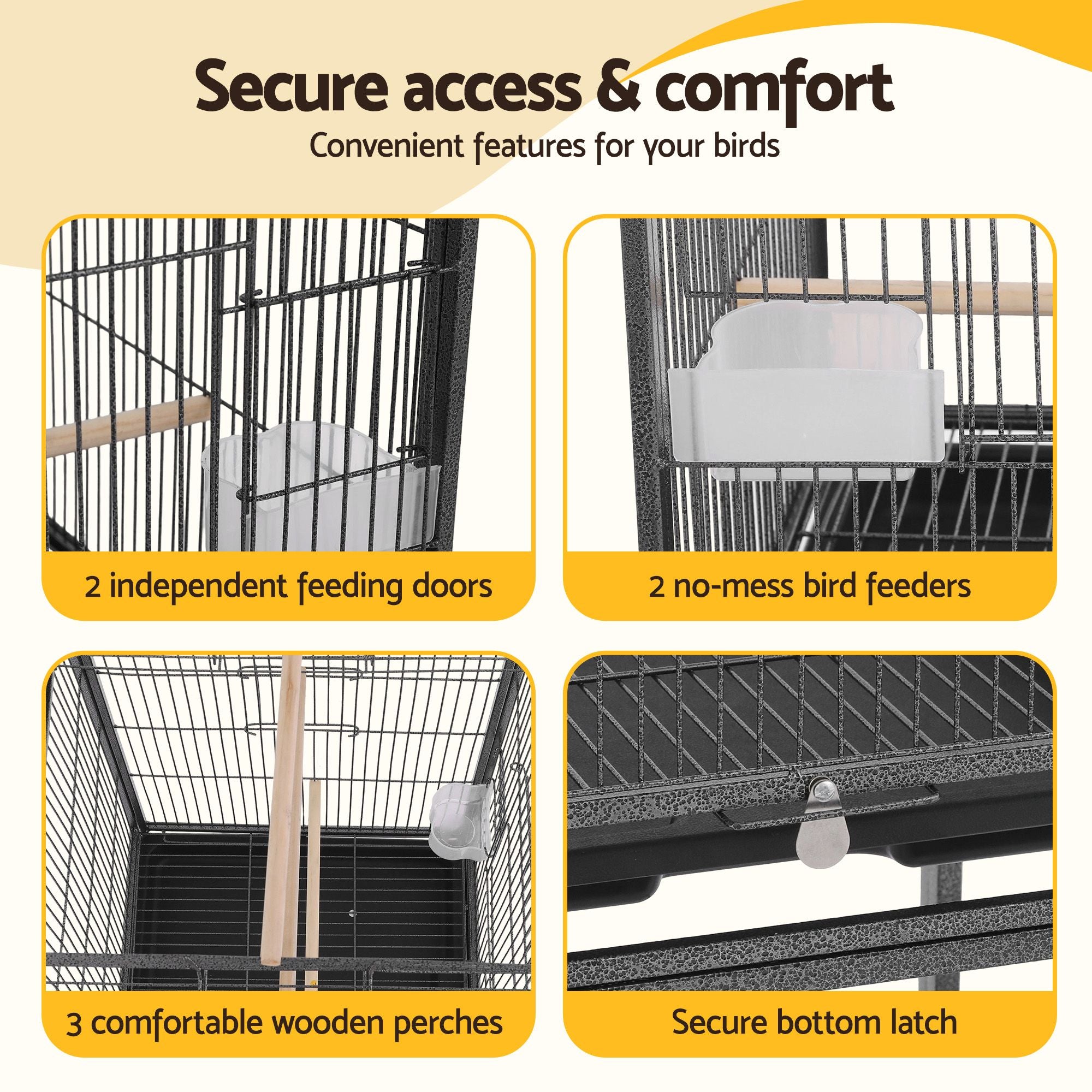 i.Pet 136cm Bird Cage Aviary Open Top Parrot Budgie Stand Wheels Black PET-BIRDCAGE-H136-BK