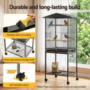 i.Pet 136cm Bird Cage Aviary Open Top Parrot Budgie Stand Wheels Black PET-BIRDCAGE-H136-BK