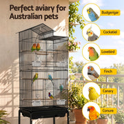 i.Pet 158cm Bird Cage Aviary Parrot Budgie Stand Wheels Black
