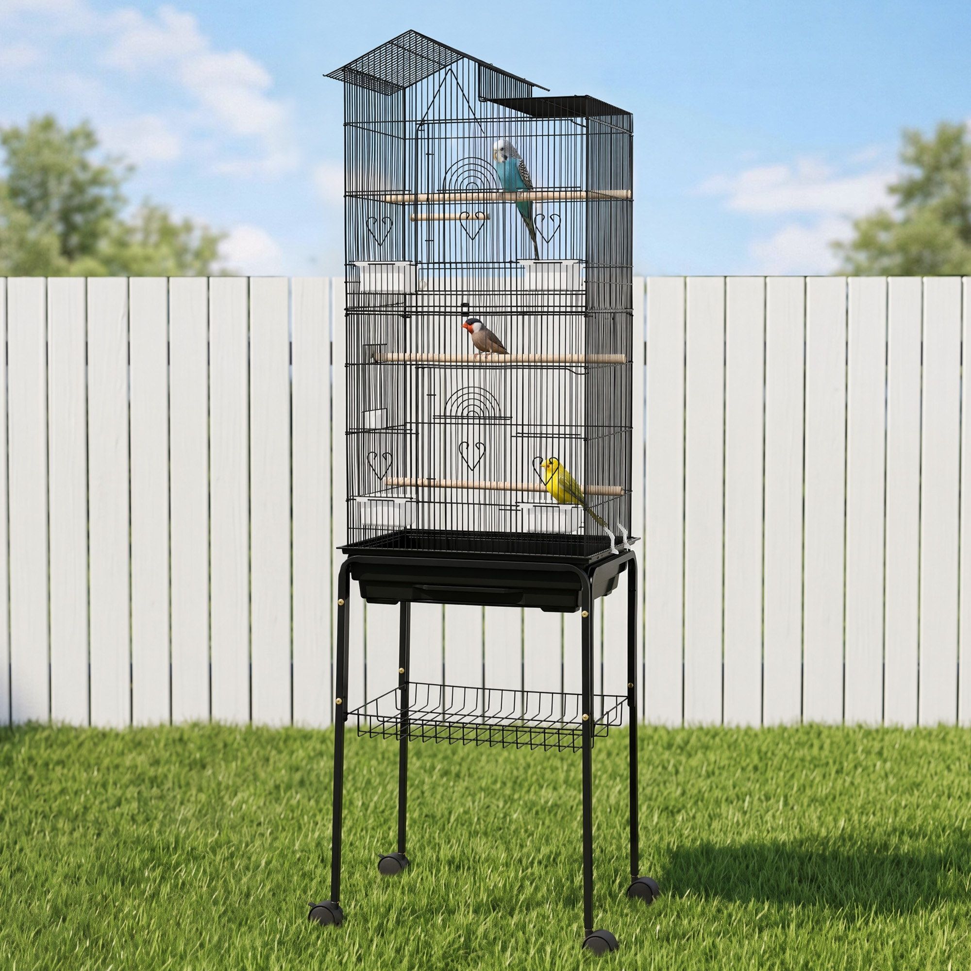 i.Pet 158cm Bird Cage Aviary Parrot Budgie Stand Wheels Black