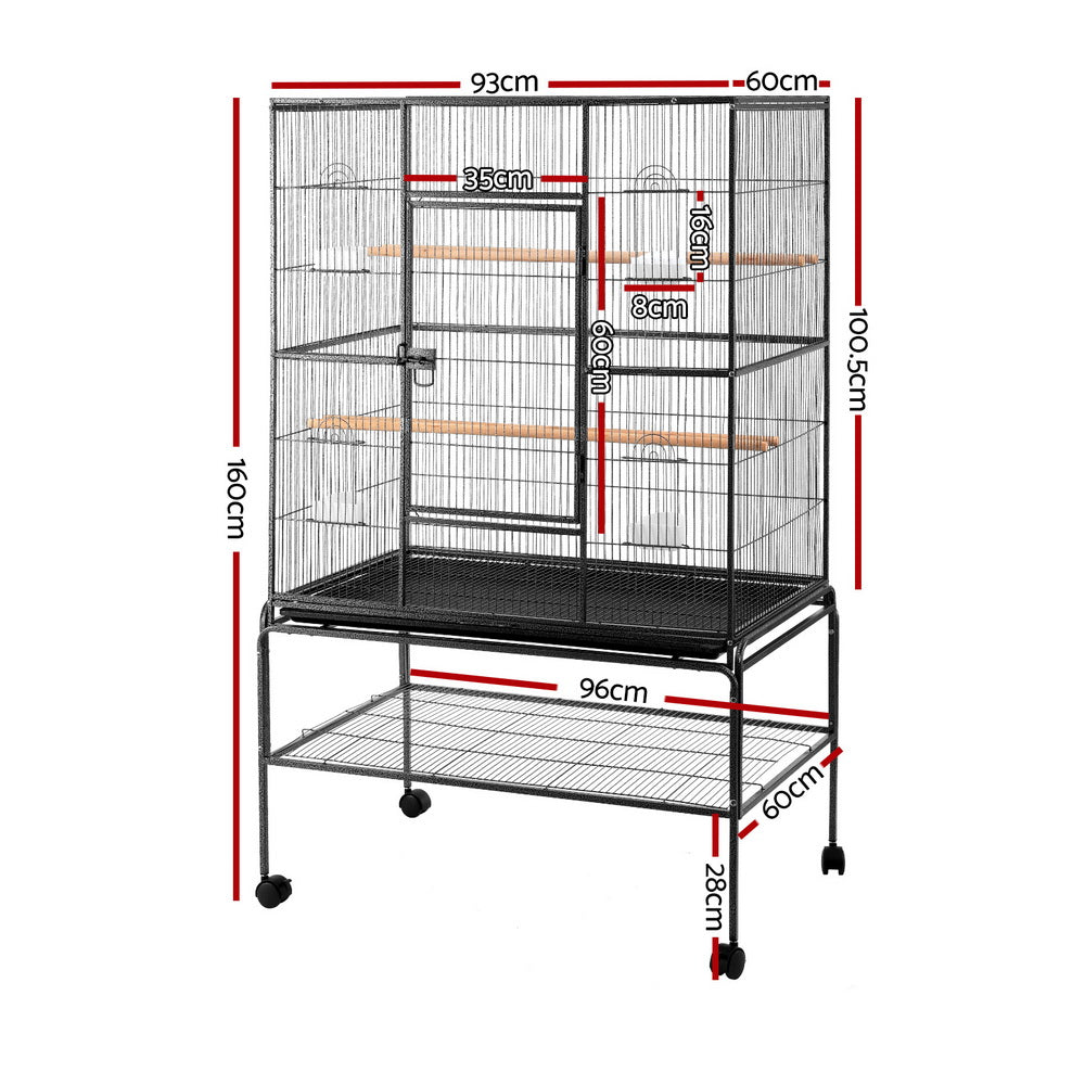 i.Pet Bird Cage Large Cages 160cm Parrot Aviary Stand-Alone Budgie Wheels Castor PET-BIRDCAGE-H160-BK
