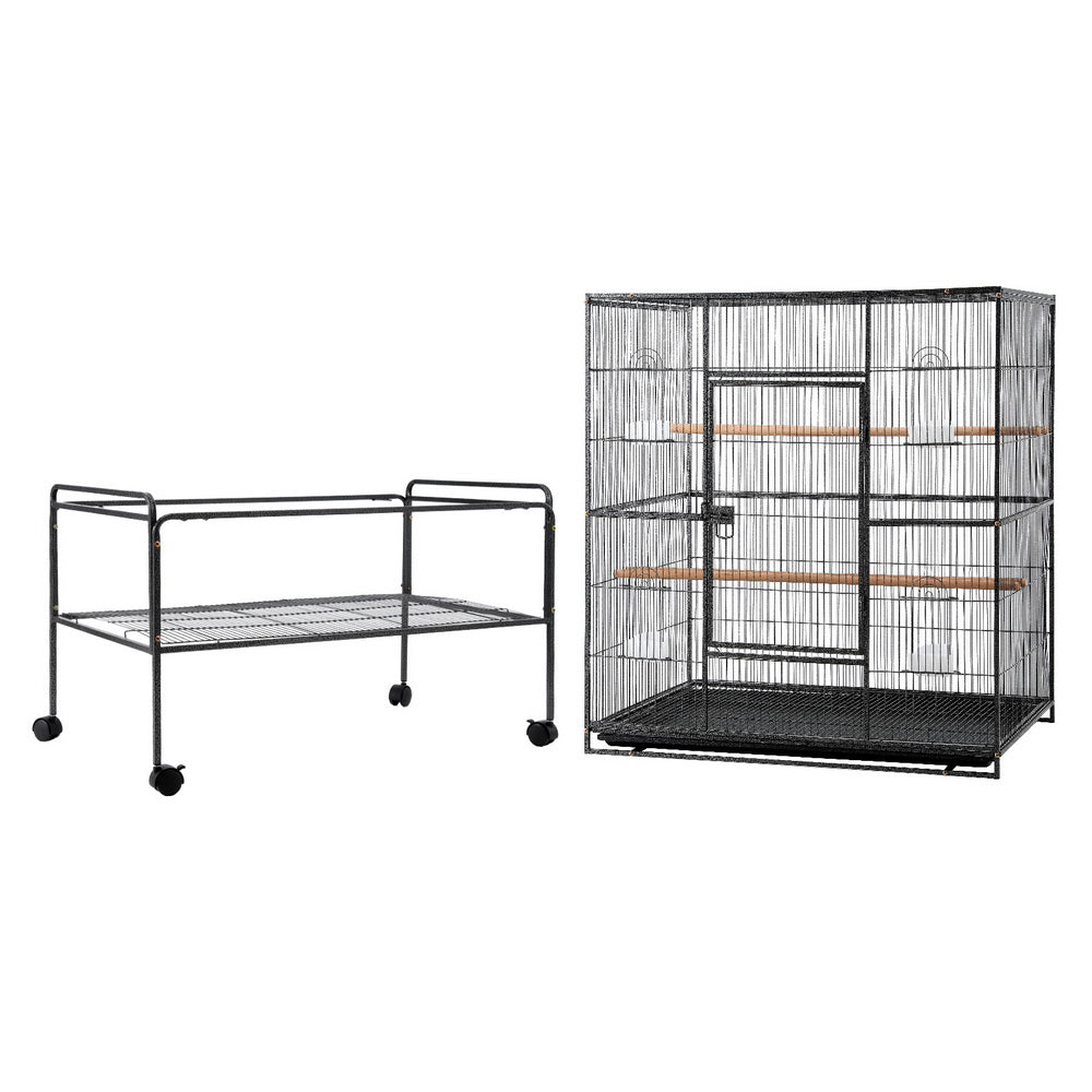 i.Pet Bird Cage Large Cages 160cm Parrot Aviary Stand-Alone Budgie Wheels Castor PET-BIRDCAGE-H160-BK