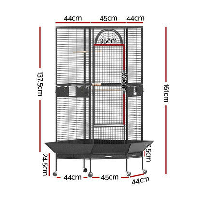 i.Pet Bird Cage Large Jumbo Aviary Budgie Perch Cage Parrot Stand Wheels Corner PET-BIRDCAGE-H161-BK-AB