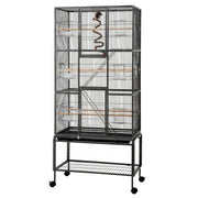 i.Pet 176cm 3-Tier Large Bird Cage Aviary with Ladder Parrot Budgie Wheels Black PET-BIRDCAGE-H176-BK