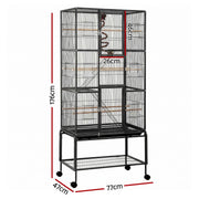 i.Pet 176cm 3-Tier Large Bird Cage Aviary with Ladder Parrot Budgie Wheels Black PET-BIRDCAGE-H176-BK