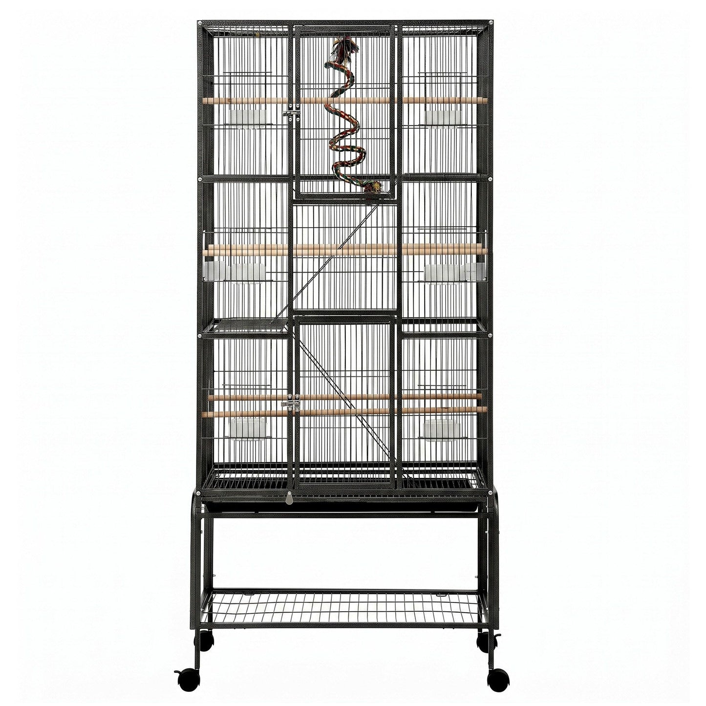 i.Pet 176cm 3-Tier Large Bird Cage Aviary with Ladder Parrot Budgie Wheels Black PET-BIRDCAGE-H176-BK