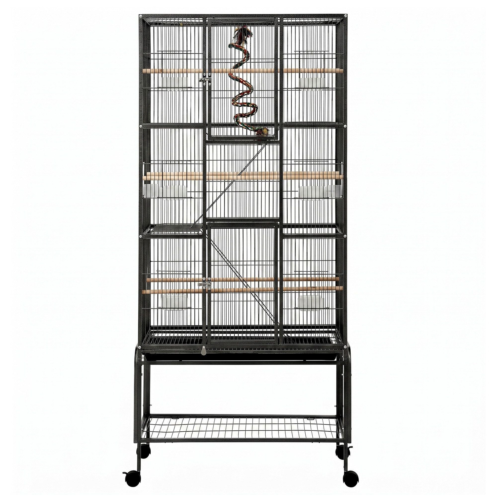 i.Pet 176cm 3-Tier Large Bird Cage Aviary with Ladder Parrot Budgie Wheels Black PET-BIRDCAGE-H176-BK