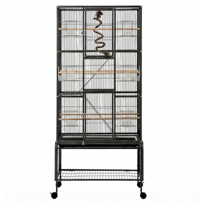 i.Pet 176cm 3-Tier Large Bird Cage Aviary with Ladder Parrot Budgie Wheels Black PET-BIRDCAGE-H176-BK