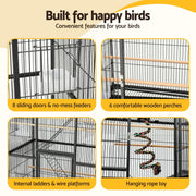 i.Pet 176cm 3-Tier Large Bird Cage Aviary with Ladder Parrot Budgie Wheels Black PET-BIRDCAGE-H176-BK