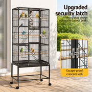 i.Pet 176cm 3-Tier Large Bird Cage Aviary with Ladder Parrot Budgie Wheels Black PET-BIRDCAGE-H176-BK