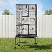 i.Pet 176cm 3-Tier Large Bird Cage Aviary with Ladder Parrot Budgie Wheels Black PET-BIRDCAGE-H176-BK