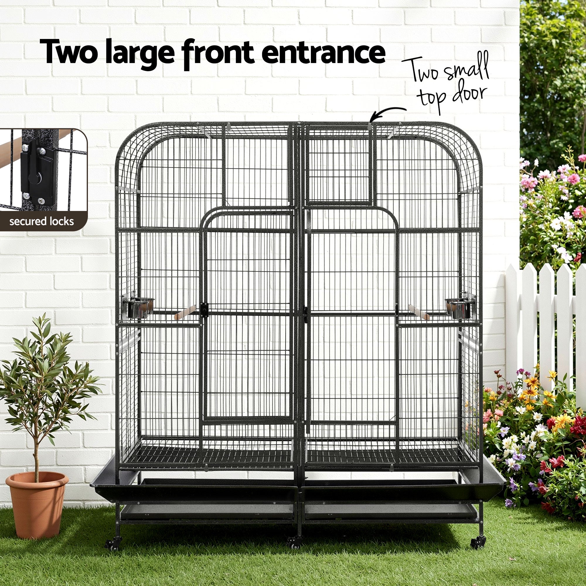 i.Pet Bird Cage Extra Large Aviary 185cm Pet Parrot Cage Castor Wheel Removable Divider PET-BIRDCAGE-H185-BK-AB