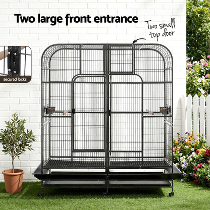 i.Pet Bird Cage Extra Large Aviary 185cm Pet Parrot Cage Castor Wheel Removable Divider PET-BIRDCAGE-H185-BK-AB