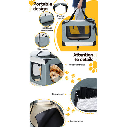 i.Pet Pet Carrier Soft Crate Dog Cat Travel 90x61CM Portable Foldable Car 2XL PET-CARRIER-2XL-BL