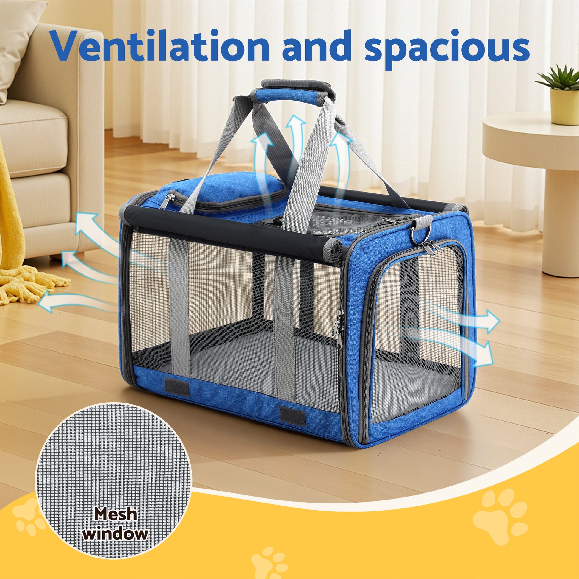 i.Pet Pet Carrier Bag Foldable Dog Cat Durable Crate Travel Cage Portable Car Kennel Blue PET-CARRIER-48X30-BL