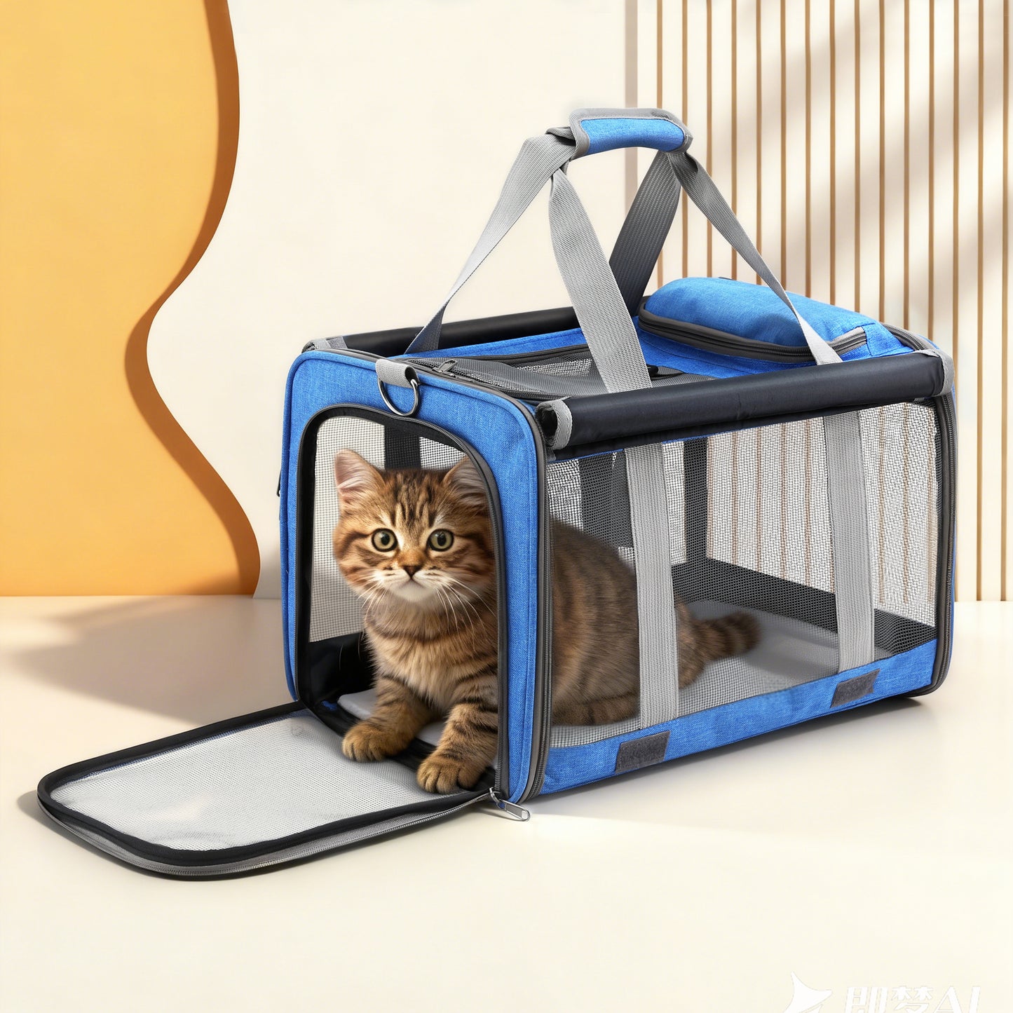 i.Pet Pet Carrier Bag Foldable Dog Cat Durable Crate Travel Cage Portable Car Kennel Blue PET-CARRIER-48X30-BL