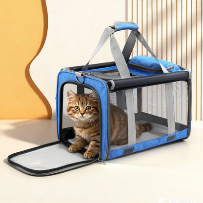 i.Pet Pet Carrier Bag Foldable Dog Cat Durable Crate Travel Cage Portable Car Kennel Blue PET-CARRIER-48X30-BL