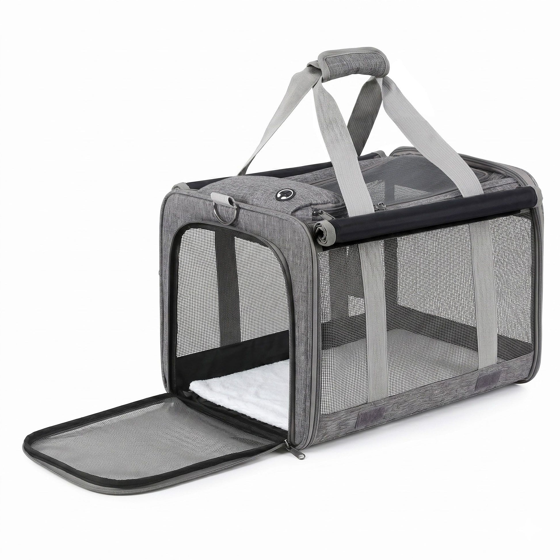 i.Pet Pet Carrier Bag Foldable Dog Cat Durable Crate Travel Cage Portable Car Kennel Grey PET-CARRIER-48X30-GR