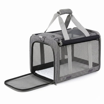 i.Pet Pet Carrier Bag Foldable Dog Cat Durable Crate Travel Cage Portable Car Kennel Grey PET-CARRIER-48X30-GR