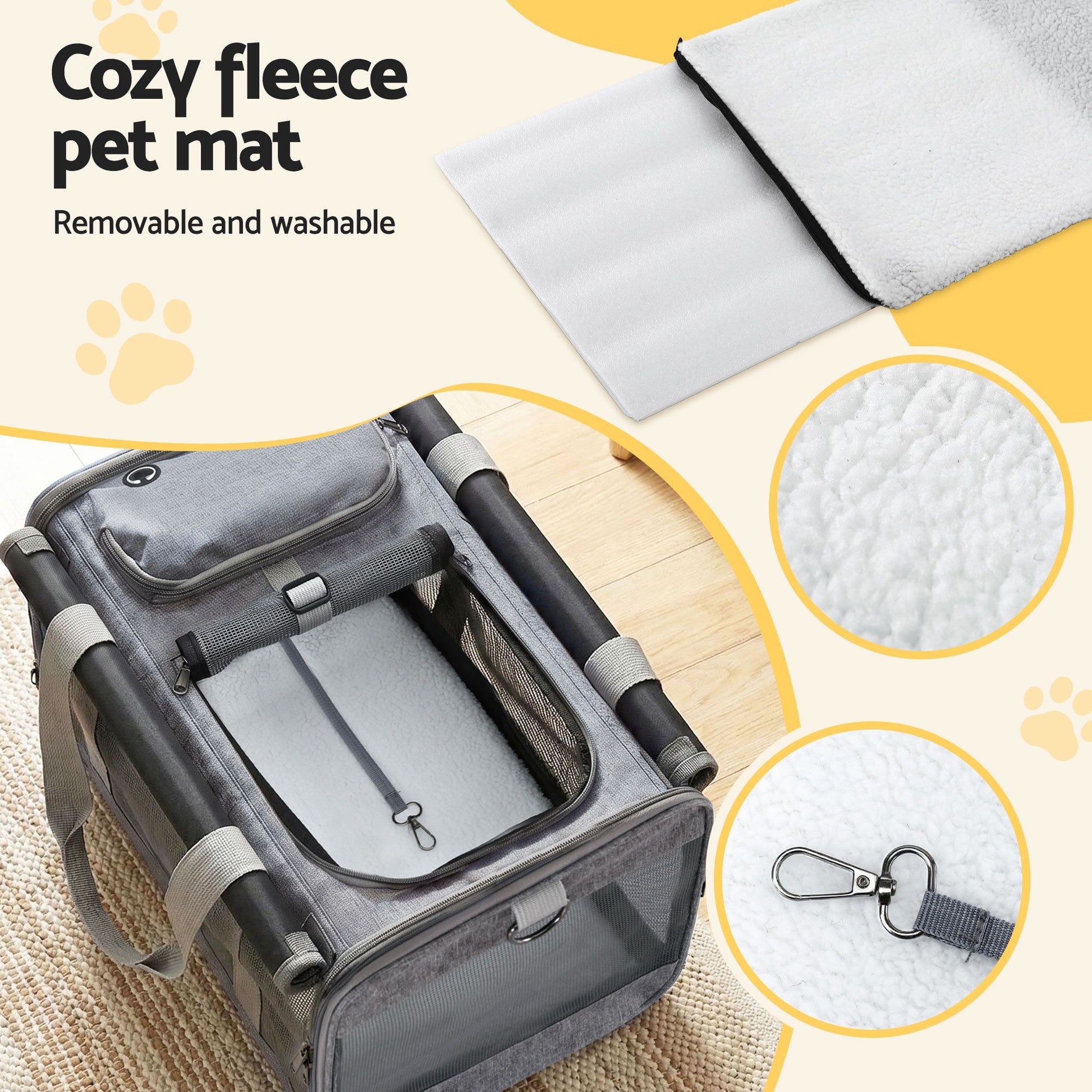i.Pet Pet Carrier Bag Foldable Dog Cat Durable Crate Travel Cage Portable Car Kennel Grey PET-CARRIER-48X30-GR