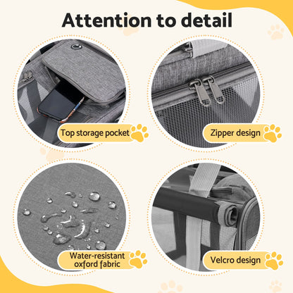 i.Pet Pet Carrier Bag Foldable Dog Cat Durable Crate Travel Cage Portable Car Kennel Grey PET-CARRIER-48X30-GR