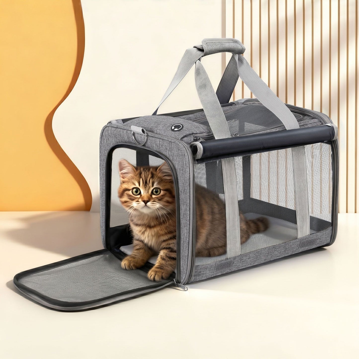 i.Pet Pet Carrier Bag Foldable Dog Cat Durable Crate Travel Cage Portable Car Kennel Grey PET-CARRIER-48X30-GR