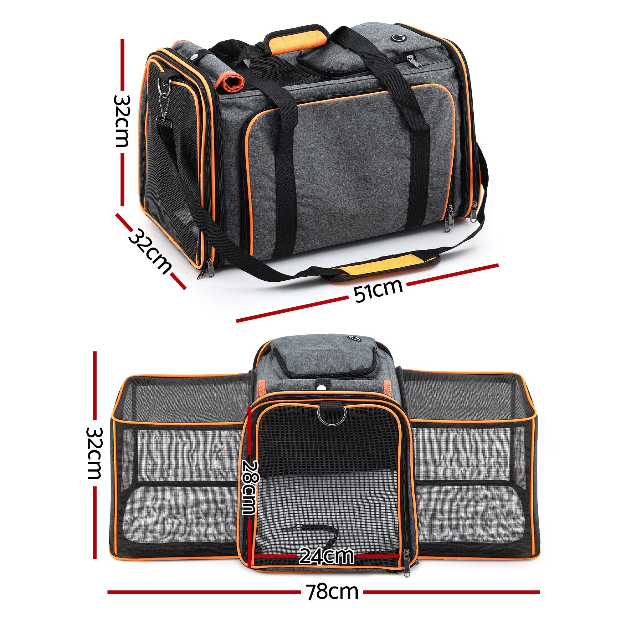 i.Pet Pet Carrier Bag Foldable Expandable Dog Cat Travel Cage Portable Car Kennel PET-CARRIER-ET48X30-OR