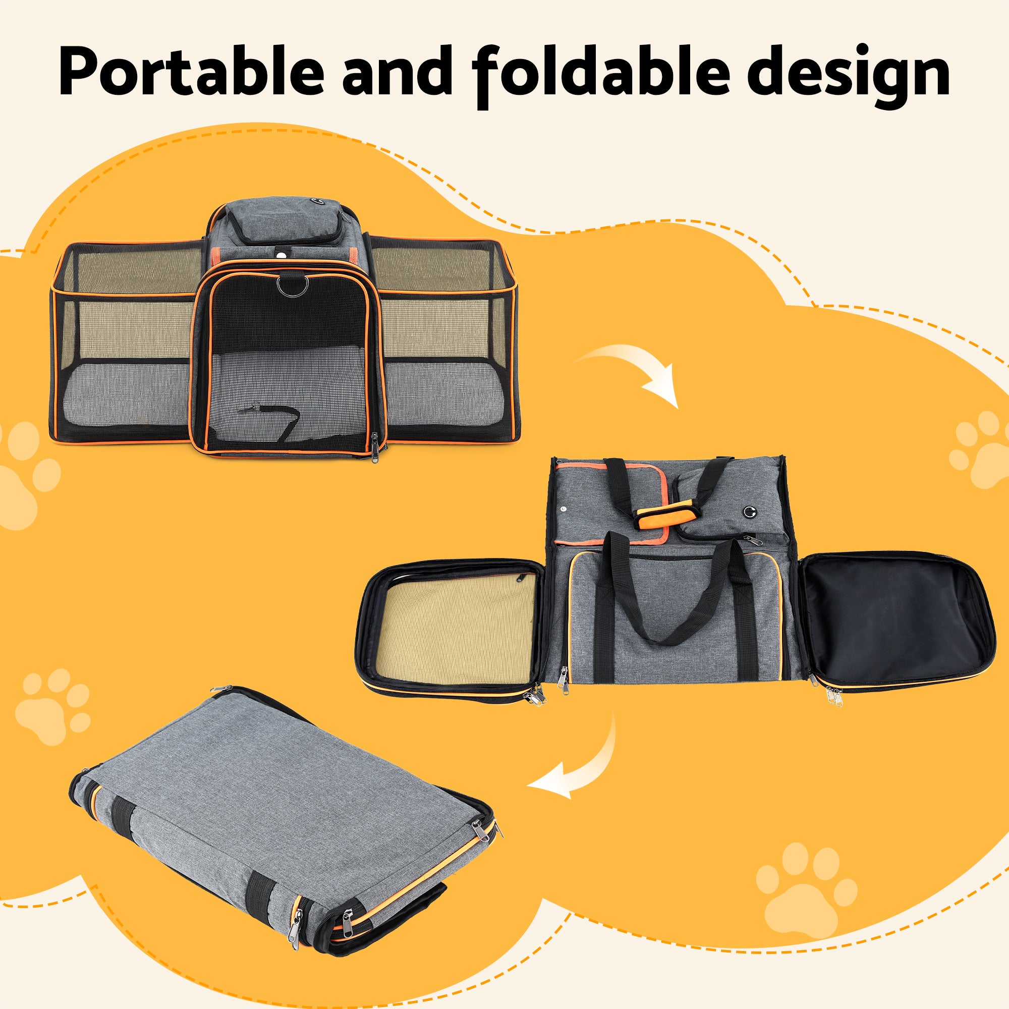 i.Pet Pet Carrier Bag Foldable Expandable Dog Cat Travel Cage Portable Car Kennel PET-CARRIER-ET48X30-OR