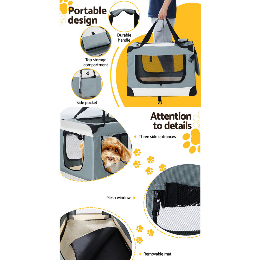 i.Pet Pet Carrier Soft Crate Dog Cat Travel 70x52CM Portable Foldable Car Large PET-CARRIER-L-BL