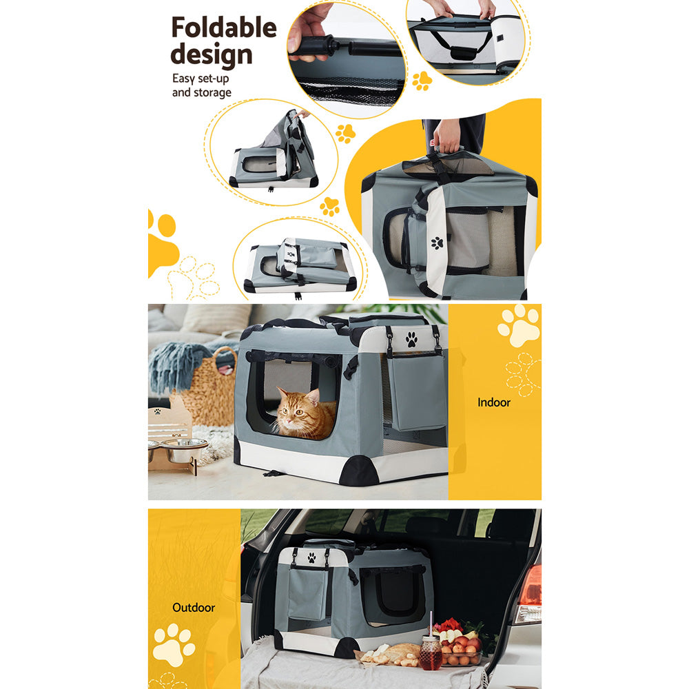 i.Pet Pet Carrier Soft Crate Dog Cat Travel 70x52CM Portable Foldable Car Large PET-CARRIER-L-BL