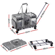 i.Pet Pet Carrier Swivel Wheels Foldable Cat Dog Trolley Stroller Travel Bag Grey PET-CARRIER-WL60X38-GR