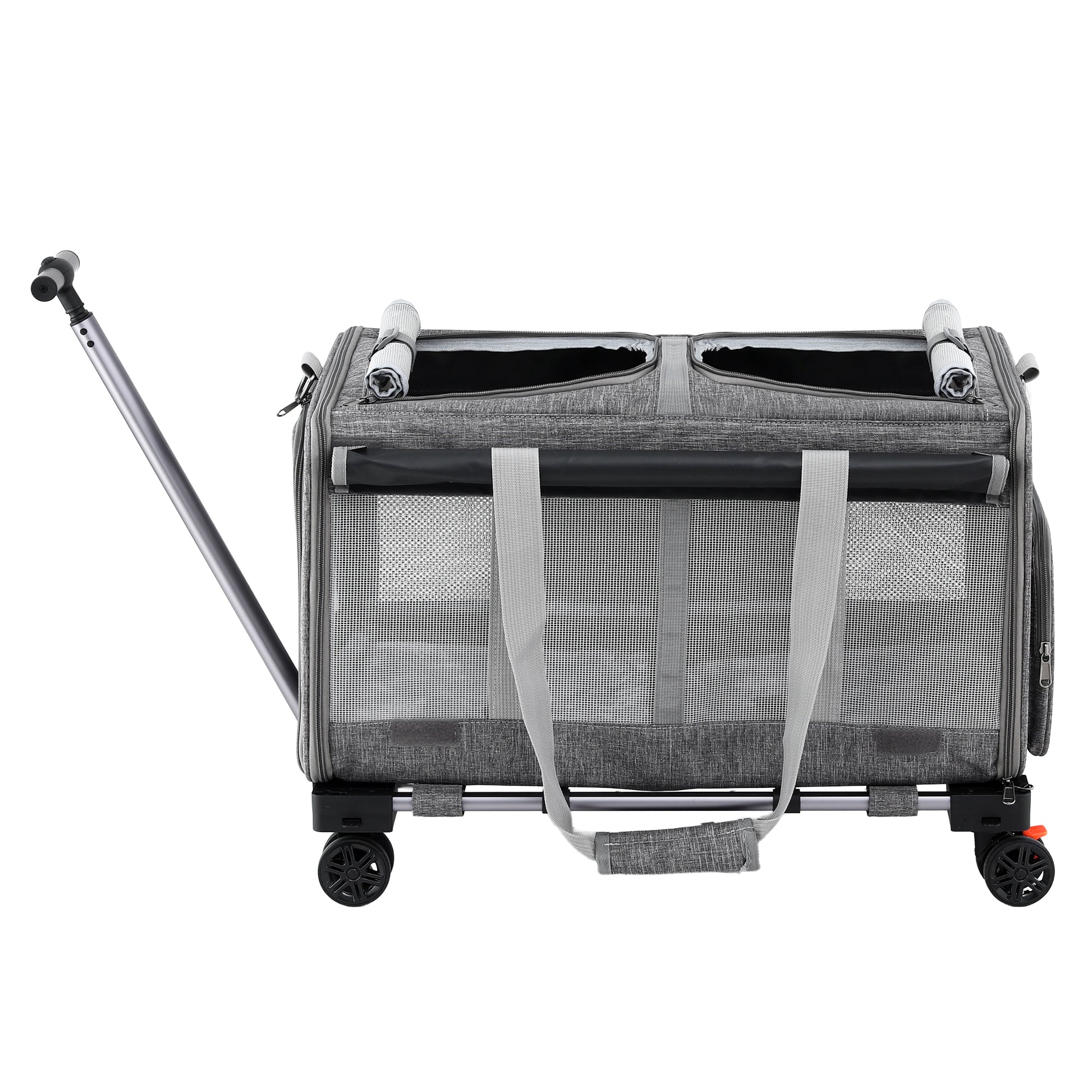 i.Pet Pet Carrier Swivel Wheels Foldable Cat Dog Trolley Stroller Travel Bag Grey PET-CARRIER-WL60X38-GR