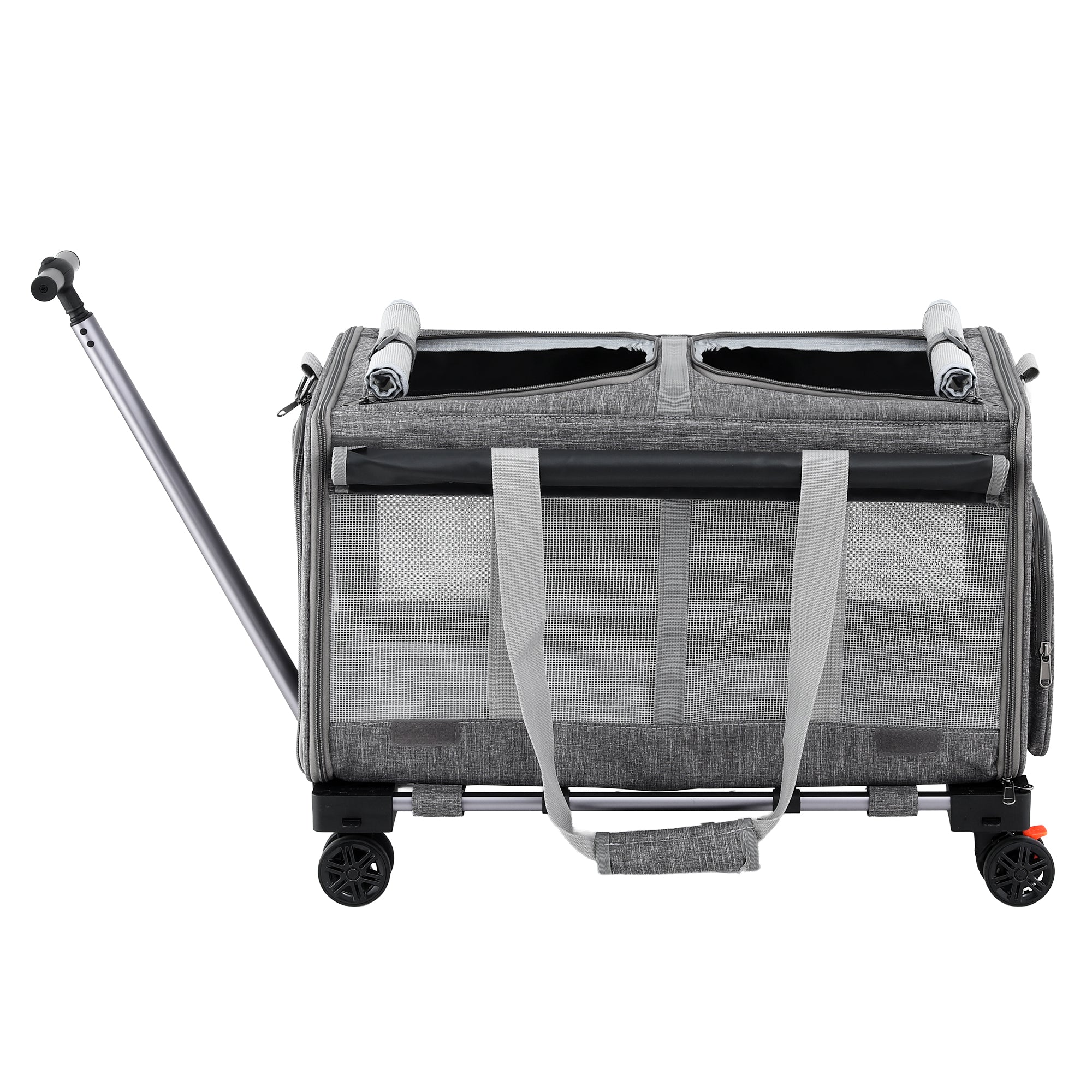 i.Pet Pet Carrier Swivel Wheels Foldable Cat Dog Trolley Stroller Travel Bag Grey PET-CARRIER-WL60X38-GR