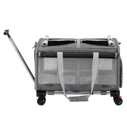 i.Pet Pet Carrier Swivel Wheels Foldable Cat Dog Trolley Stroller Travel Bag Grey PET-CARRIER-WL60X38-GR