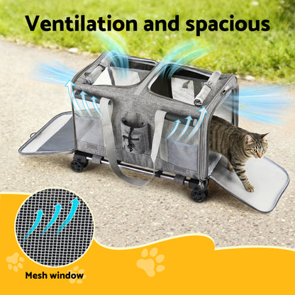i.Pet Pet Carrier Swivel Wheels Foldable Cat Dog Trolley Stroller Travel Bag Grey PET-CARRIER-WL60X38-GR