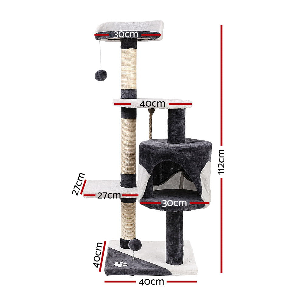 i.Pet Cat Tree 112cm Tower Scratching Post Scratcher Wood Condo House Furniture PET-CAT-14711-GR