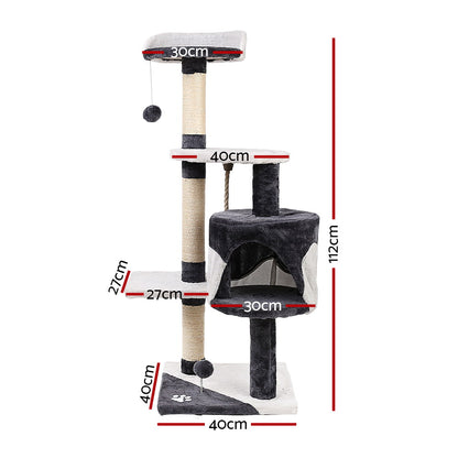 i.Pet Cat Tree 112cm Tower Scratching Post Scratcher Wood Condo House Furniture PET-CAT-14711-GR