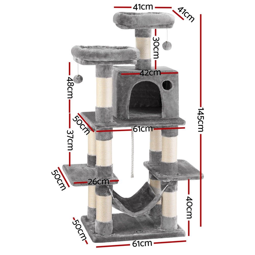 i.Pet Cat Tree 145cm Tower Scratching Post Trees Scratcher Condo House Light Grey PET-CAT-706FSB-LTGR