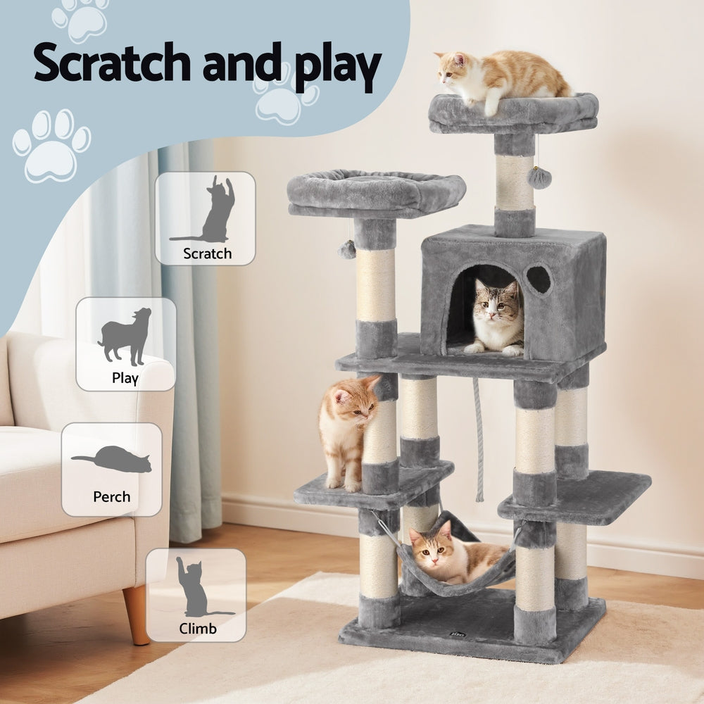 i.Pet Cat Tree 145cm Tower Scratching Post Trees Scratcher Condo House Light Grey PET-CAT-706FSB-LTGR