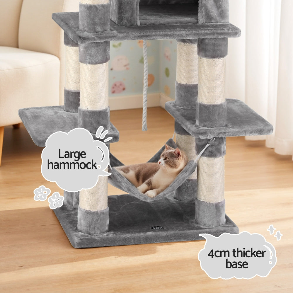 i.Pet Cat Tree 145cm Tower Scratching Post Trees Scratcher Condo House Light Grey PET-CAT-706FSB-LTGR