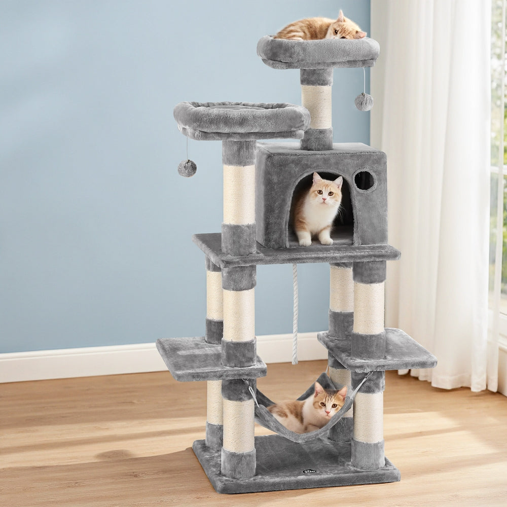 i.Pet Cat Tree 145cm Tower Scratching Post Trees Scratcher Condo House Light Grey PET-CAT-706FSB-LTGR