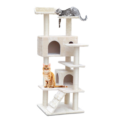 i.Pet Cat Tree 134cm Tower Scratching Post Scratcher Wood Condo House Bed Beige PET-CAT-801F-BE