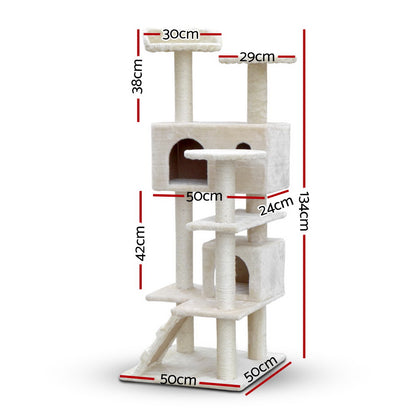 i.Pet Cat Tree 134cm Tower Scratching Post Scratcher Wood Condo House Bed Beige PET-CAT-801F-BE