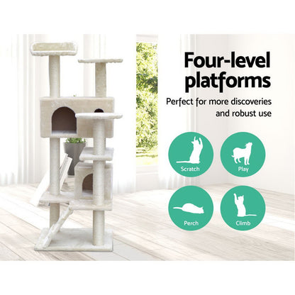 i.Pet Cat Tree 134cm Tower Scratching Post Scratcher Wood Condo House Bed Beige PET-CAT-801F-BE