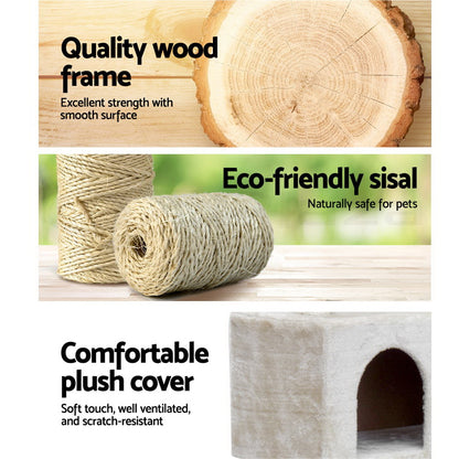i.Pet Cat Tree 134cm Tower Scratching Post Scratcher Wood Condo House Bed Beige PET-CAT-801F-BE