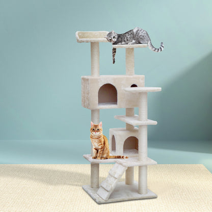 i.Pet Cat Tree 134cm Tower Scratching Post Scratcher Wood Condo House Bed Beige PET-CAT-801F-BE