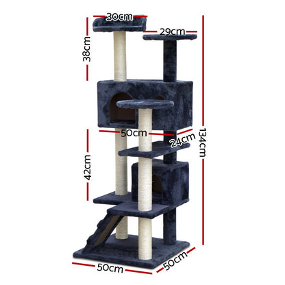 i.Pet Cat Tree 134cm Tower Scratching Post Scratcher Wood Condo House Bed Grey PET-CAT-801F-GR