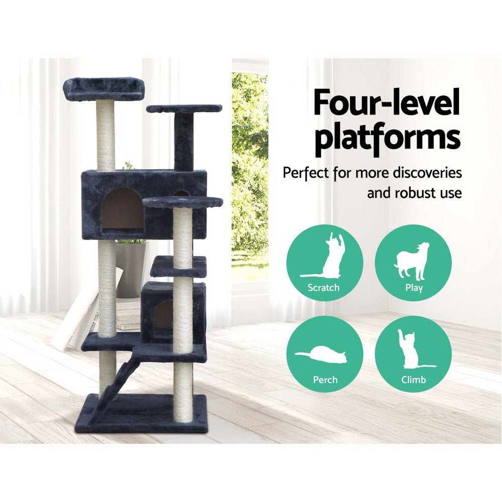 i.Pet Cat Tree 134cm Tower Scratching Post Scratcher Wood Condo House Bed Grey PET-CAT-801F-GR